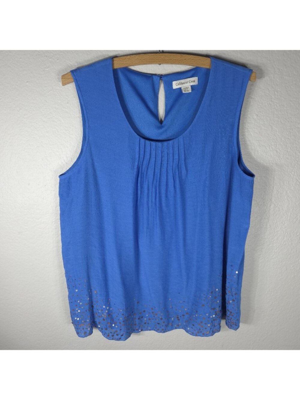 Coldwater Creek Size M Royal Blue Sleeveless Tank Top Sequin Detail Scoop Neck